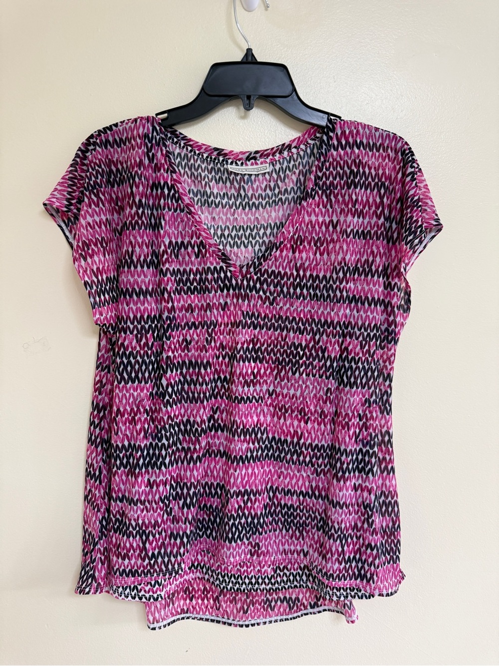 Pink Patterned V-Neck Women's Top